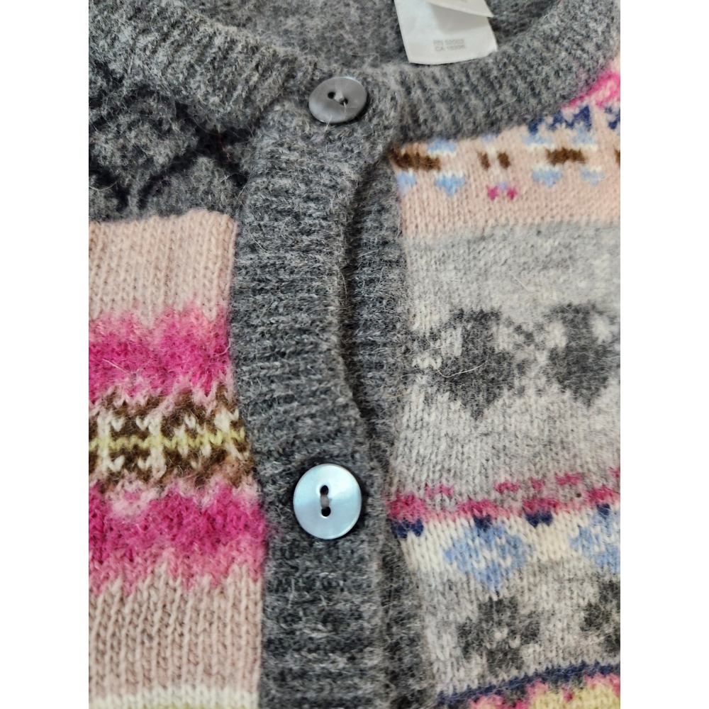 Liz Claiborne Sport Patchwork Cardigan Sweater Gray Wool Rabbit Hair Angora Med - Picture 5 of 11